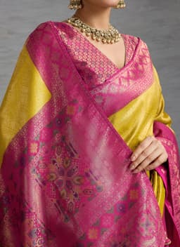 Mustard Yellow Kanjivaram Soft Silk Saree With Meenakari