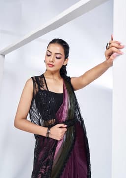 Two Tone Satin Silk Designer Ready Saree | Acossa Enterprise