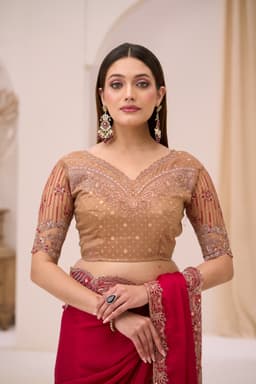 Magenta Satin Georgette Embroidered Party Saree