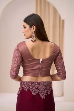 Plum Satin Silk Designer Saree for Wedding Reception & Party Wear