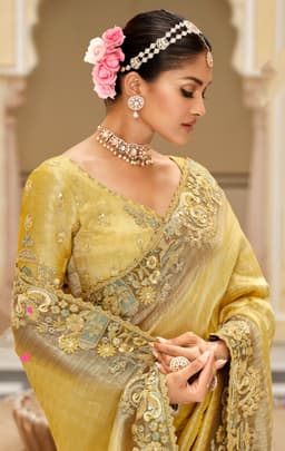 Antique Mustard Gold Silk Saree with Heavy Zari Embroidery Border
