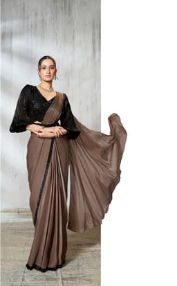 Brown Satin Silk Ready Saree