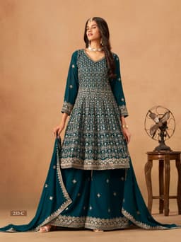 Teal Georgette Palazzo Suit