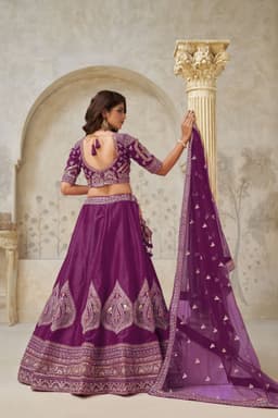 Luxury Wine Purple Silk Bridal Lehenga with Zari Work
