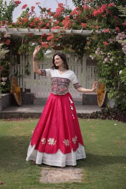 Ivory Wine Lehenga with Mustard Gamthi Blouse
