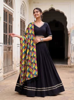 Black Rayon Lehenga for Navratri, Garba & Dandiya