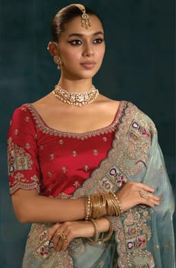 Grey Natural Crepe Bridal Wear Saree