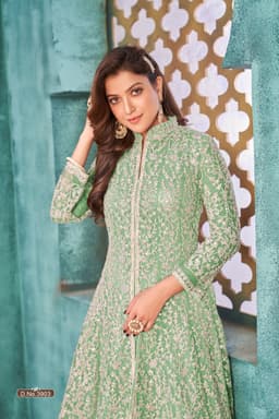 Green Net Anarkali Suit