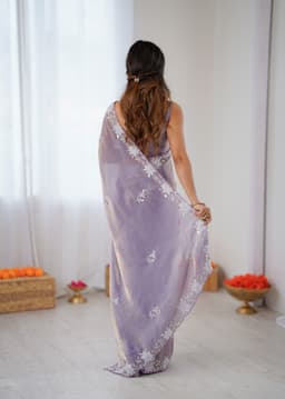 Lavender Festive Wear Fendy Satin Saree