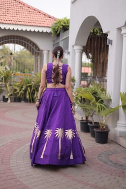 Purple Gamthi Lehenga with Multicolor Blouse & Coconut Gota