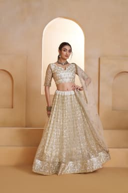 White Designer Net Sequins Lehenga Choli
