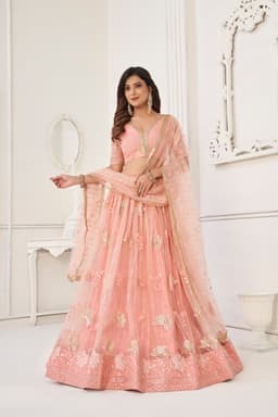 Peach Butterfly Net Lehenga Choli