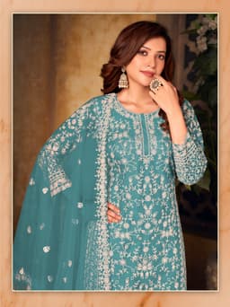 Turquoise Blue Designer Palazzo Suit