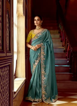 Teal Wedding Work Saree