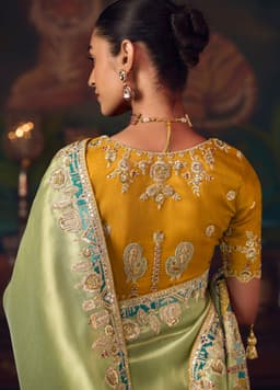 Sage Green Silk Saree with Woven Motifs