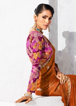 Rust Brown Designer Organza Saree for Wedding & Party Wear