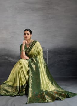 Olive Green Kanjivaram Soft Silk Saree With Meenakari