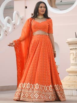Orange Georgette Mehendi Designer Lehenga