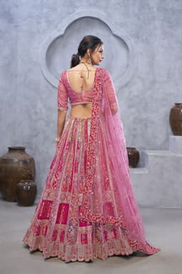 Hot Pink Peacock Banarasi Silk Bridal Lehenga