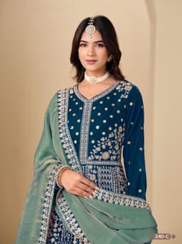 Teal Blue Velvet Anarkali