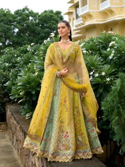 Yellow Silk Bridal Lehenga with Mirror Embroidery