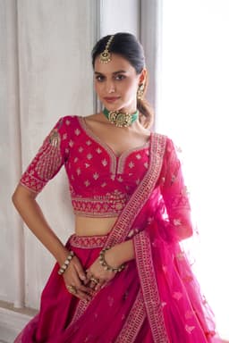 Rani Pink Silk Peacock Embroidered Bridal Wedding Lehenga