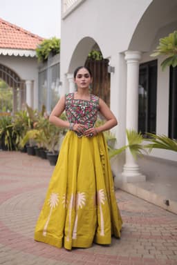 Mustard Lehenga with Kutchi Gamthi Blouse