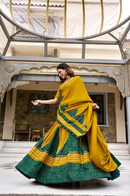Wine Green Ajrakh Lehenga for Navratri & Garba Nights