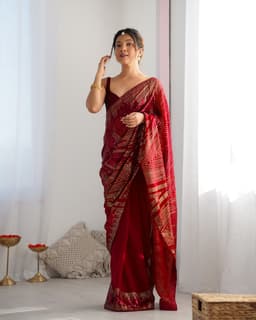 Crimson Red Sequin Saree | Wedding Party