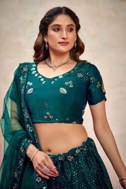 Teal Green Fendy Silk Lehenga Choli