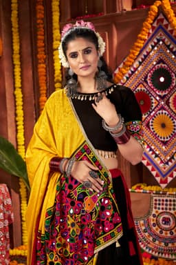 Black Pink Viscose Cotton Navratri Lehenga Choli with Kutchi Work