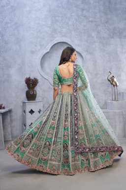 Sea Green Banarasi Silk Wedding Lehenga With Dupatta