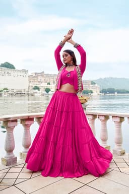 Fuchsia Pink Gamthi Lehenga for Navratri & Garba Nights