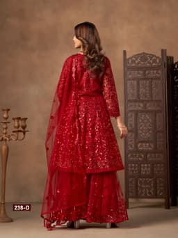 Ruby Red Net Palazzo Suit
