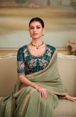 Sage Green Shining Georgette Festive Wear Saree