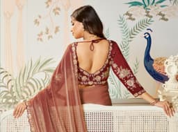 Rosewood Brown Designer Organza Saree