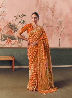 Orange Festive Wear Khaddi Georgette Saree