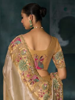 Cream Bridal Wear Ziraf Silk Designer Saree