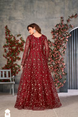 Wine Red Net Anarkali Suit