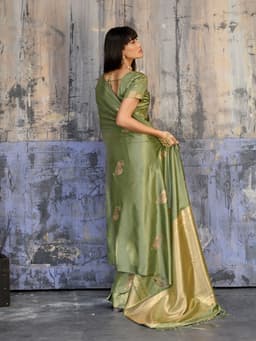 Olive Green Saree with Ornate Gold Pallu