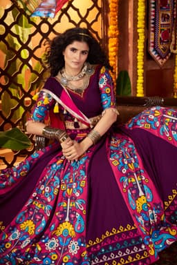 Purple Viscose Cotton Navratri Lehenga Choli for Garba