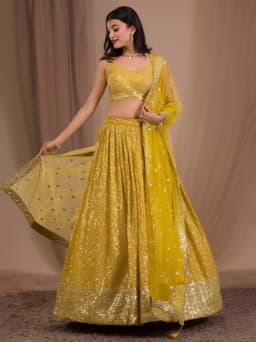 Yellow Mehendi Ceremony Georgette Designer Lehenga Choli