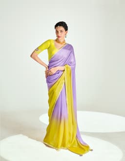 Lavender Yellow Organza Saree for Party Wear