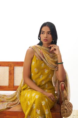 Mustard Yellow Organza Suit