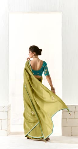 Pistachio Green Organza Tissue Party Wear Saree
