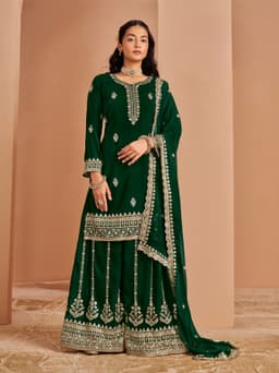 Green Faux Georgette Palazzo Suit