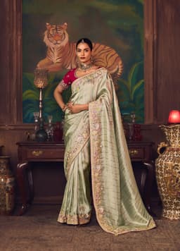 Sage Green Silk Saree with Embroidered Border