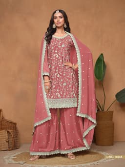 Dusty Rose Chinon Palazzo Suit