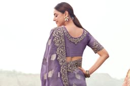 Lavender Purple Reception Wear Saree with Khatli Work