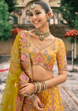 Mustard Yellow Silk Designer Bridal Lehenga Choli